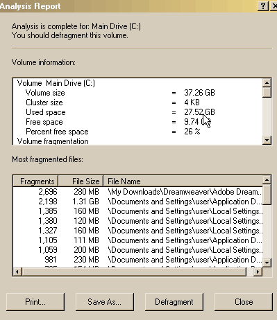 DefragmentReport